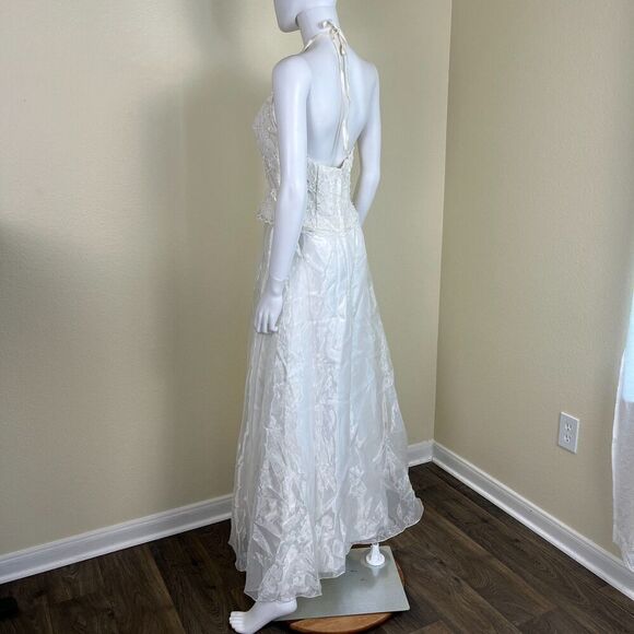 Vintage Jessica Mcclintock Bridal Women's Size 6 Ivory Floral Halter Maxi Dress - Picture 10 of 15